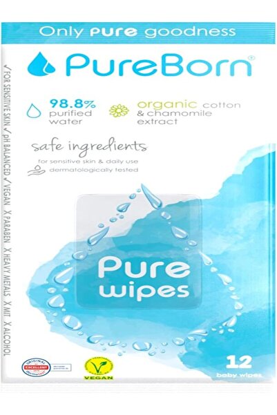 PUREBORN Baby Wet Wipes with Chamomile extract Dermatologically tested-12 Wipes