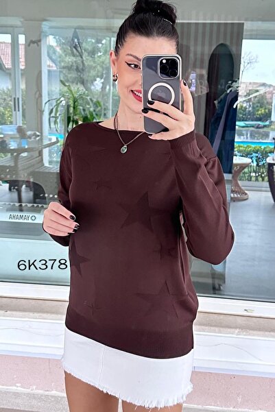 İnce Topuk Star Printed Mercerized Knitwear Blouse 6K378