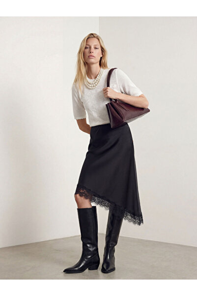 LC Waikiki Peak New Season Lace Detailed Asymmetrical Cut Satin Skirt