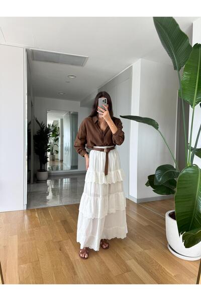 MERVE AKSOY Fisto Detaylı Kat Kat Midi Etek