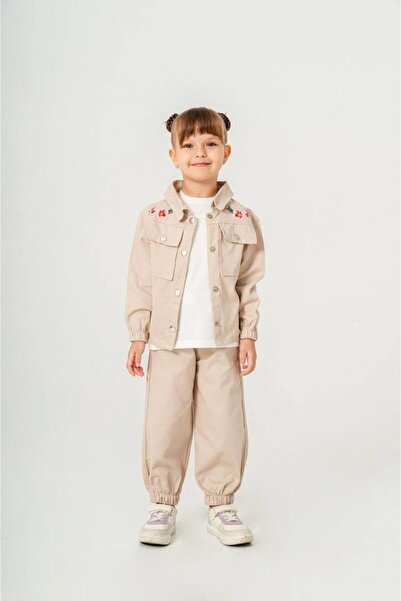 Joui Co Set 3 piese pentru fete, jachetă cu broderie + tricou + pantaloni, se...