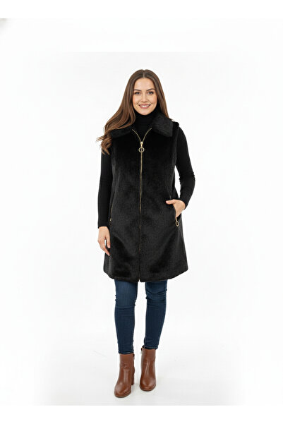 TUĞBA ERGÜL Women's Zipper Detailed Fur Vest