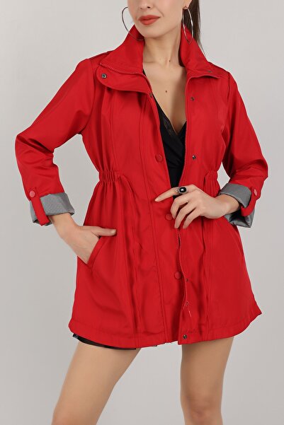 JUSTA Red Sleeve Folded Lined Trench Coat
