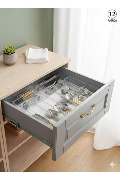 FIDUCIA Σετ 12 τεμαχίων Modular θήκες για κουτάλια - Διαφανής οργανωτής συρτα...