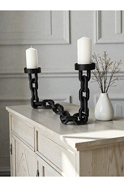 evden Şamdan Mumluk Dekoratif Siyah Zincirli Şamdanlık