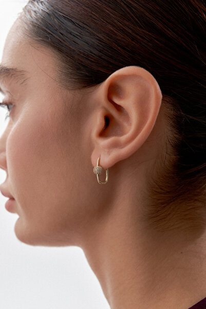 ADOR Altın Taşlı Top Detaylı Küpe