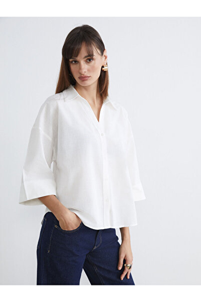 LC Waikiki Meral Collection Ecru Oversize Poplin Women's Shirt