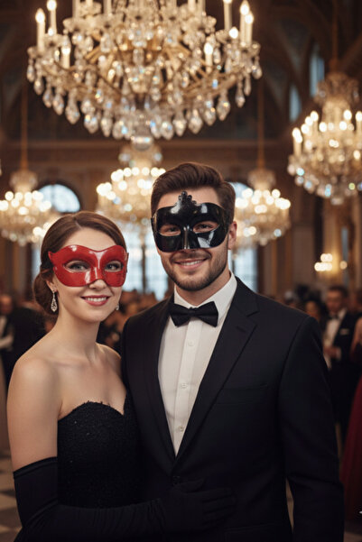 shop Çiftler İçin İkili Venedik Maske Seti - Kırmızı ve Siyah Venedik Göz Mas...