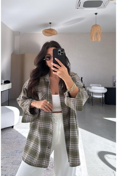 Mars Ekose Desenli Tek Cepli Oversize Gömlek