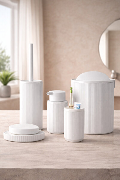 MCKTECH 5’li Lüx Banyo Aksesuar Seti – Kapaklı Çöp Kovası, Sabunluk, Diş Fırç...