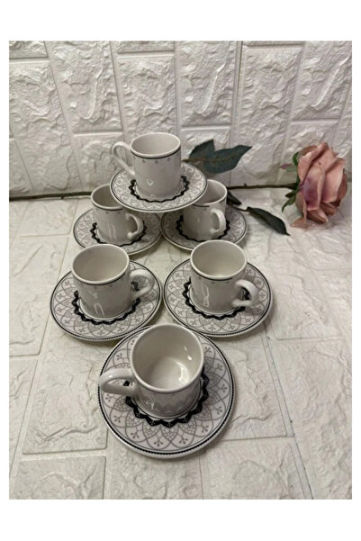 WEYNE Derun Dekorlu 12 Parça 6 Kişilik Kahve Fincan Takımı 90 ml