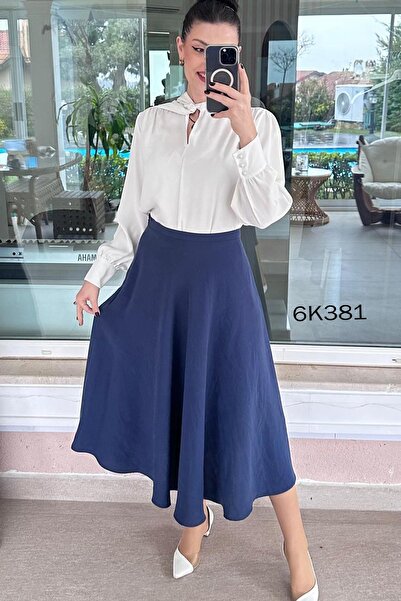 İnce Topuk Tensel Kumaş Kloş Etek 6k381