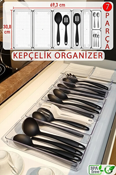 FIDUCIA 7 Parça Lüks Şeffaf Modüler Organizer - Kepçelik ve Geniş Bölmeli Çek...