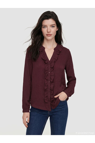 LC Waikiki Bluză cu volane și guler decoltat Özmarka, colecția nouă