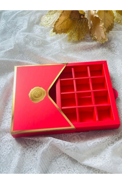 JaNef 10 Adet Gold Yaldızlı Zarf Tasarımlı Çikolata Kutusu - 12 Bölmeli Lüks ...