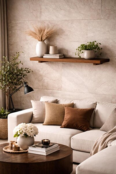 pinoxi 99cm Masif Ahşap Dekoratif Duvar Rafı Prizma Ayaklı Ceviz rengi 99 cm