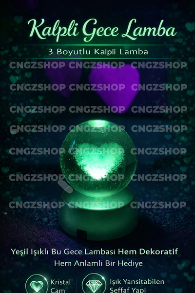 CNGZSHOP Kalpli Cam Küre | 3 Boyutlu Aşk Küresi Dekoratif Romantik Hediye