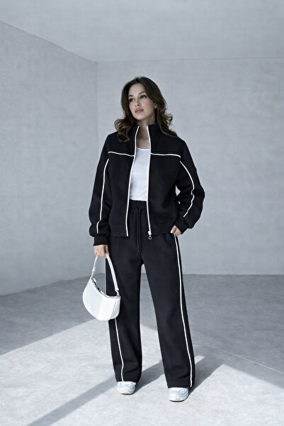 YAKAMEL بدلة رياضية نسائية بخصر عالٍ وساق واسعة وناعمة، مزودة بسحاب وحزام سميك