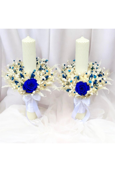 Eventissimi Set lumanari nunta cu aranjament circular trandafiri criogenati 4...