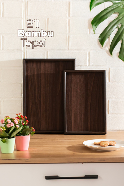 Porsima Pbt-361 Wooden Tray Set of 2 Tea Coffee Bamboo Presentation Tray Set