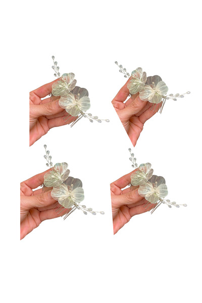 Asensa 4 Μεταλλικά Αξεσουάρ Νυφικών με Λουλούδια