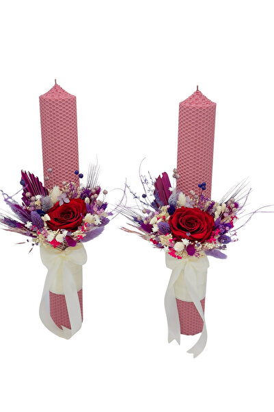 Eventissimi Set of colored candles for wedding, baptism with cryogenic rose a...