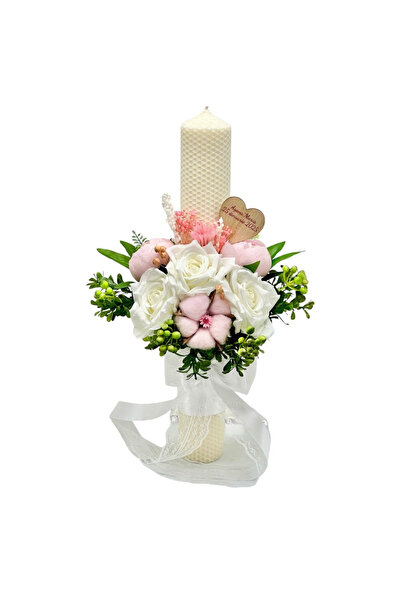 Eventissimi Lumânare Cununie/Botez 40 cm din Ceară Naturală Tip Fagure cu Flo...