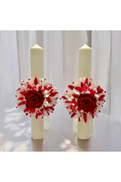 Eventissimi Red and white honeycomb candle set for wedding with cryogenic ros...