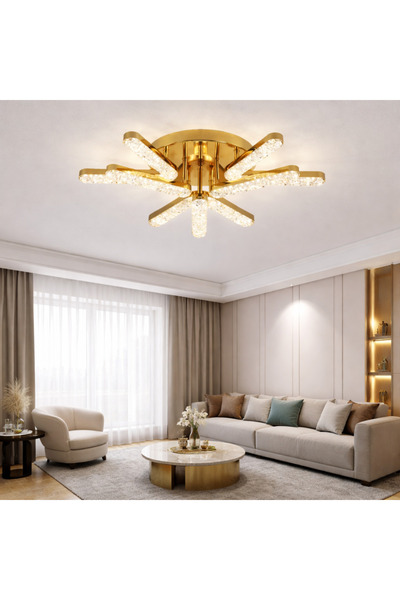 proled LED Chandelier 90W ACR-8088 Gold, Crystal Branch Design, Adjustable Li...