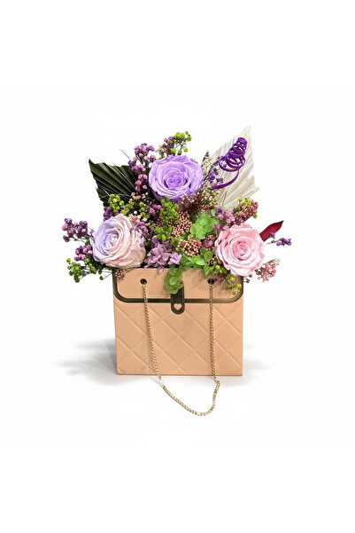 Eventissimi Posetă decorativă aranjament mov-verde trandafiri și hortensie