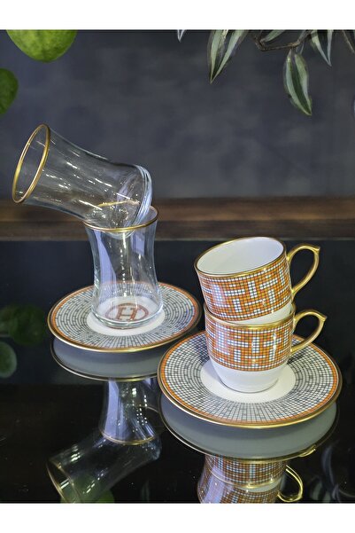 Konyax HONEY TURUNCU 2 KİŞİLİK KAHVE VE ÇAY SETİ