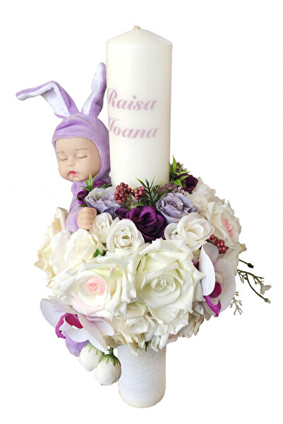 Eventissimi Λαμπάδα γάμου/βάπτισης – 40 cm, φυσικό κερί, διακόσμηση: διακοσμη...