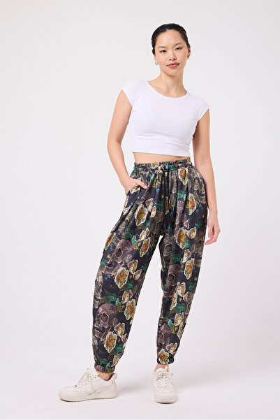 Superbluemexico Women's Street Style Printed Wrinkled Sports Baggy Trousers
