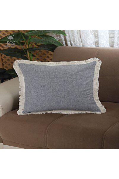 DNC home tekstil Gray Linen Tasseled Throw Pillow Cover (43X43)