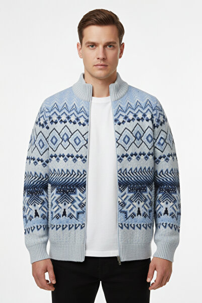 Pulltonic Cardigan pentru bărbați cu jumătate de gât cu model etnic