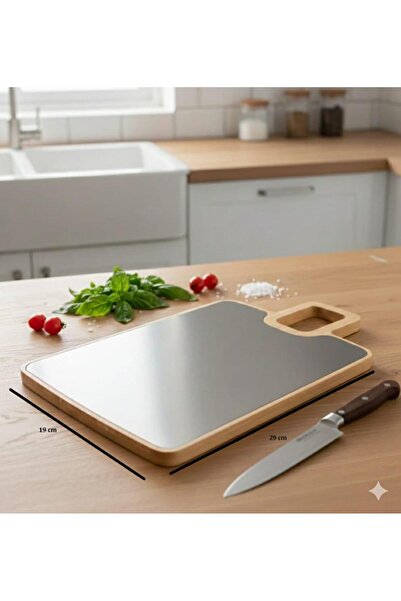 Ahlat Store Stainless Steel Double Sided Cutting Board Wood