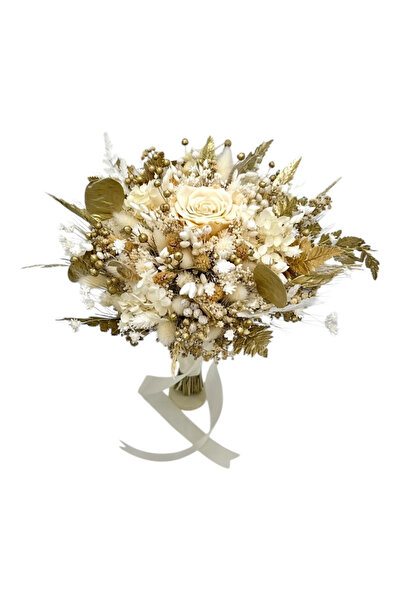 Eventissimi Buchet alb-auriu flori uscate și trandafir criogenat XL