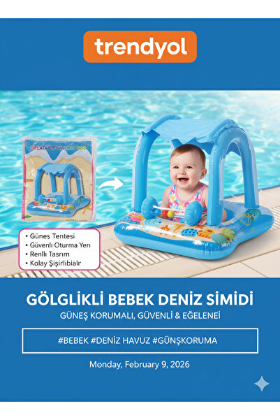 VARDEM OYUNCAK Gölgelikli Bebek Deniz Simidi - Tente Korumalı Bebek Botu, Hav...