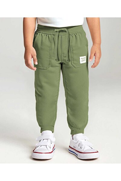 Babyhug بنطال طويل من قماش التويل المنسوج بتفاصيل رقع، مع خاصية التمدد - أخضر...