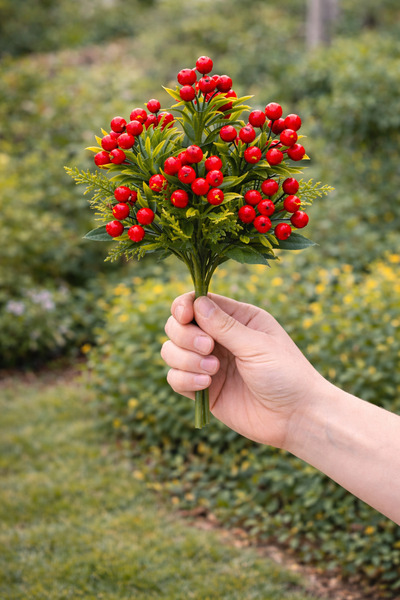 çiçek rengi dekor باقة زهور صناعية حمراء 40 سم - باقة واحدة تحتوي على 7 فروع ...