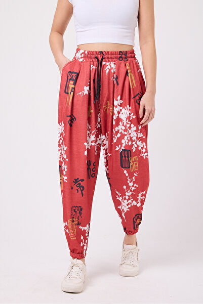 Superbluemexico Women's Street Style Printed Wrinkled Sports Baggy Trousers