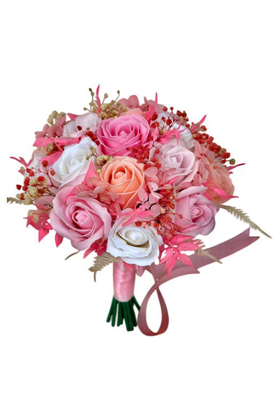 Eventissimi Buchet mediu roz pentru nașă / mireasă cu trandafiri și plante