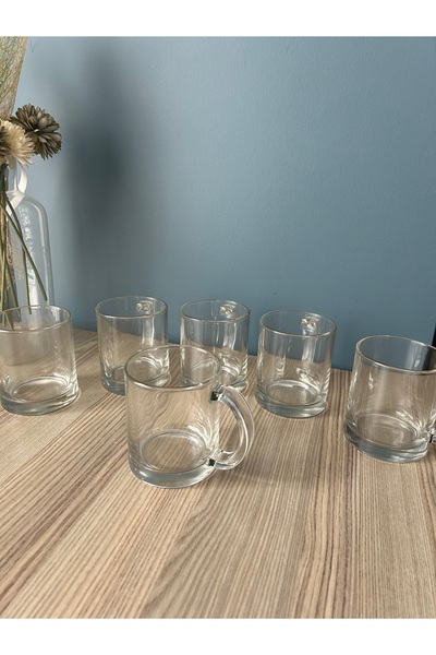 özmert Set of 6 Classic Glass Mugs with Handles