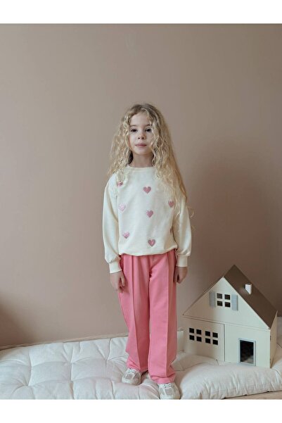 MİNİKO KİDS SET DE BUMBAC CU PANTALONI LĂRGI, MODEL INIMĂ, PENTRU FETE