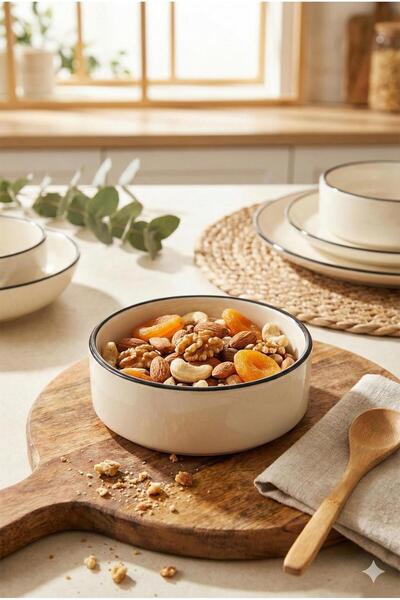 Homerest Zarif Siyah Çizgili Seramik Kase, El Yapımı Kuruyemiş, Atıştırmalık ...