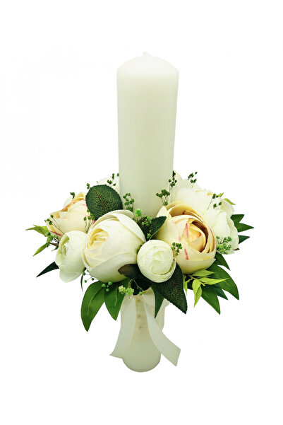 Eventissimi Wedding/christening candle – 40 cm, natural wax, decoration: deco...