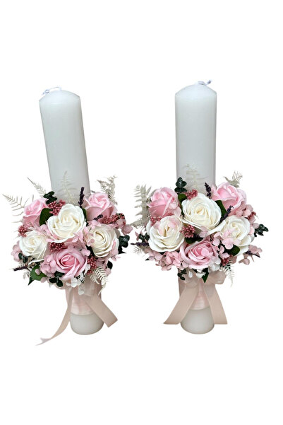 Eventissimi Lumânare cununie/botez – 40 cm, ceară naturală, decor: flori de s...