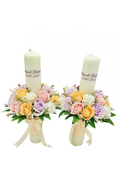 Eventissimi Λαμπάδα γάμου/βάπτισης – 40 cm, φυσικό κερί, διακόσμηση: λουλούδι...