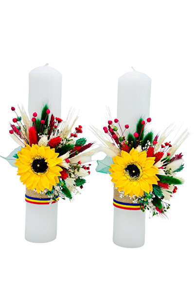 Eventissimi Set lumanari traditionale nunta botez cu plante uscate si floarea...