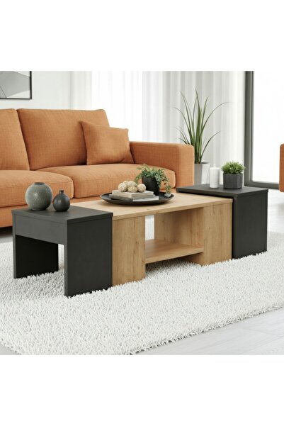 Misterium Axis 3'lü Zigonlu Orta Sehpa Seti - Safir Meşe Antrasit